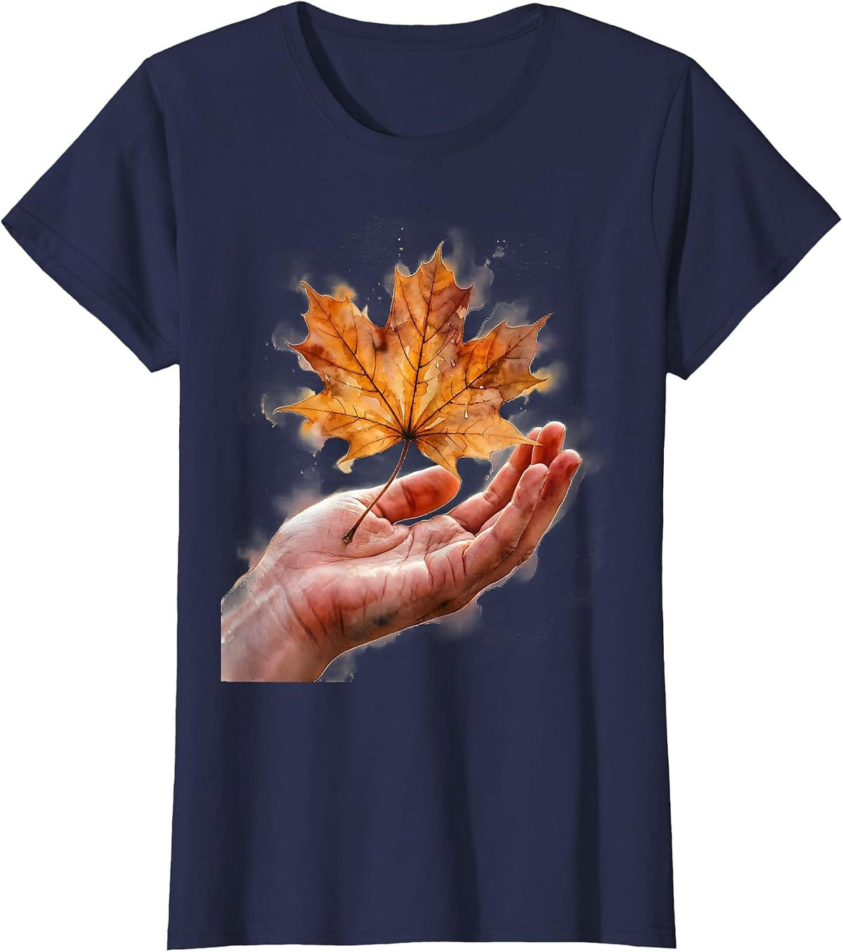 Women's Suicide Prevention Awareness Catching Leaf Design T-Shirt - Navy Blue