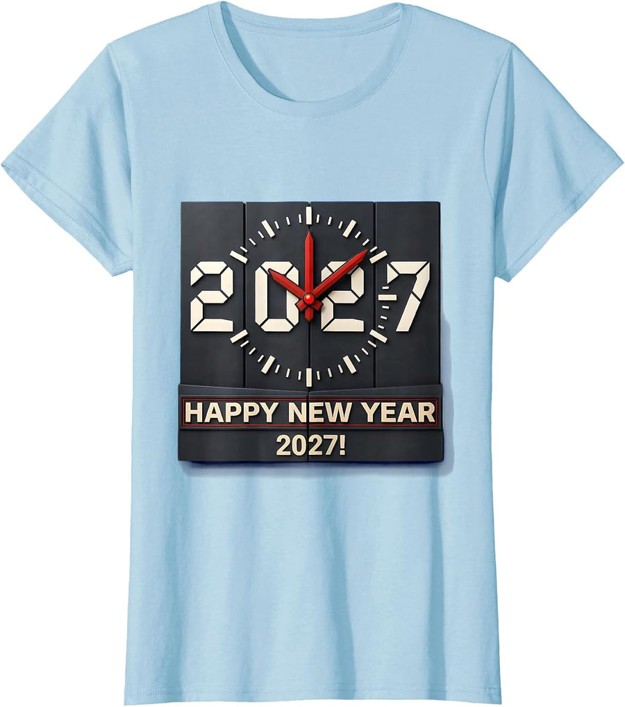 Women's Happy New Year 2027 Geometric Countdown Party Crew Matching T-Shirt - Baby Blue