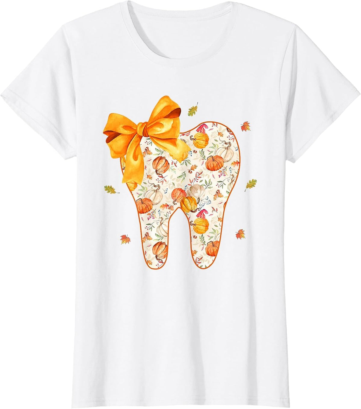 Coquette Bow Fall Tooth Dental Assistant Hygiene Oral RDH T-Shirt - White