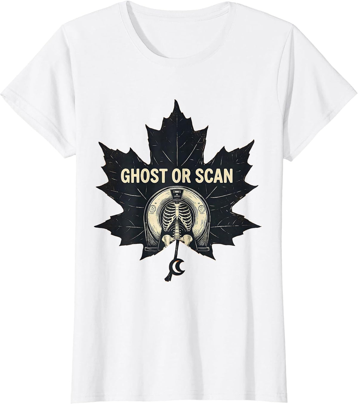 Ghost Or Scan Linocut Radiology Tech Halloween Workplace T-Shirt - White