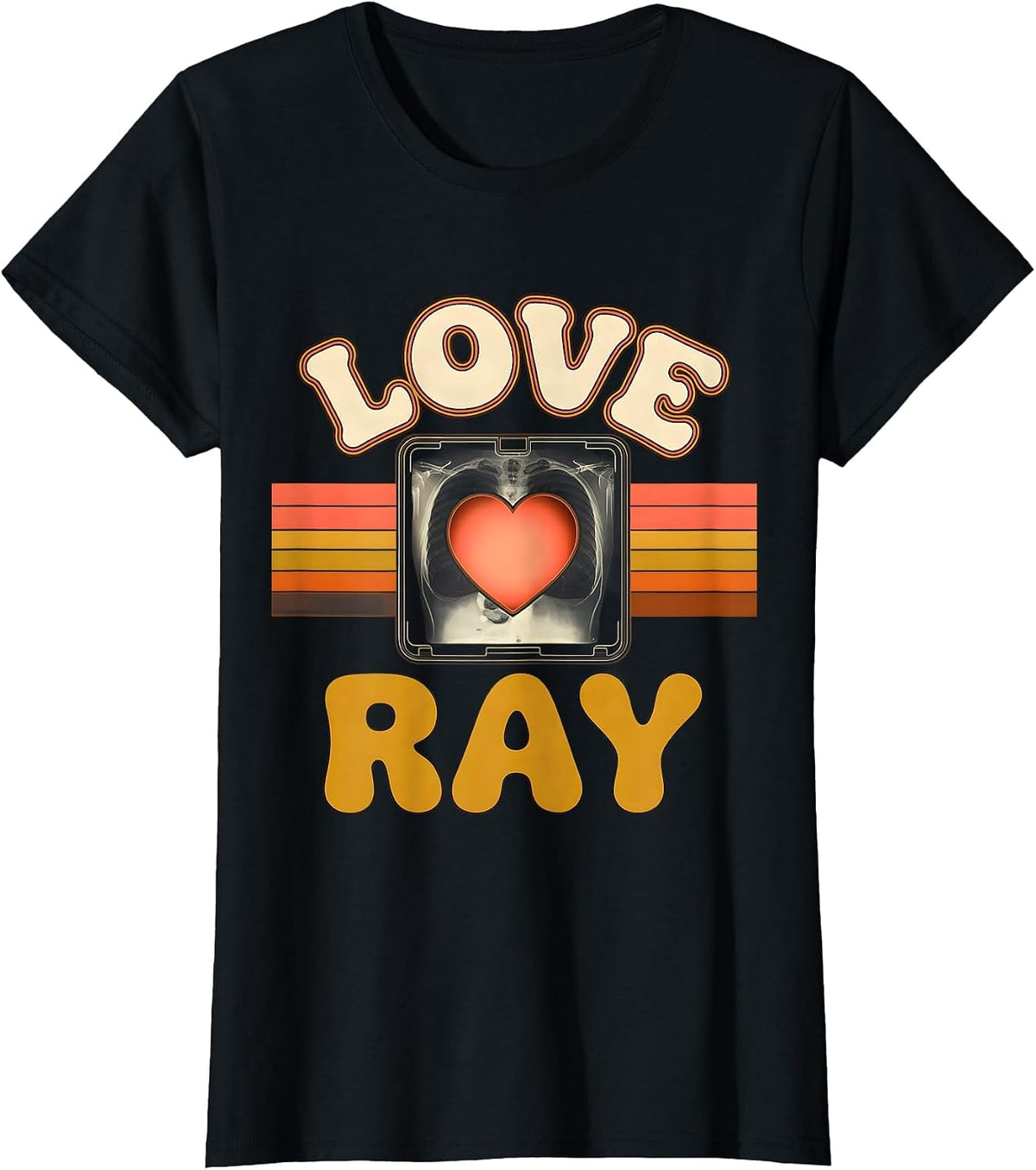 Women's Love Ray Retro 70s Radiology Tech Valentine Skeleton Humor T-Shirt - Black