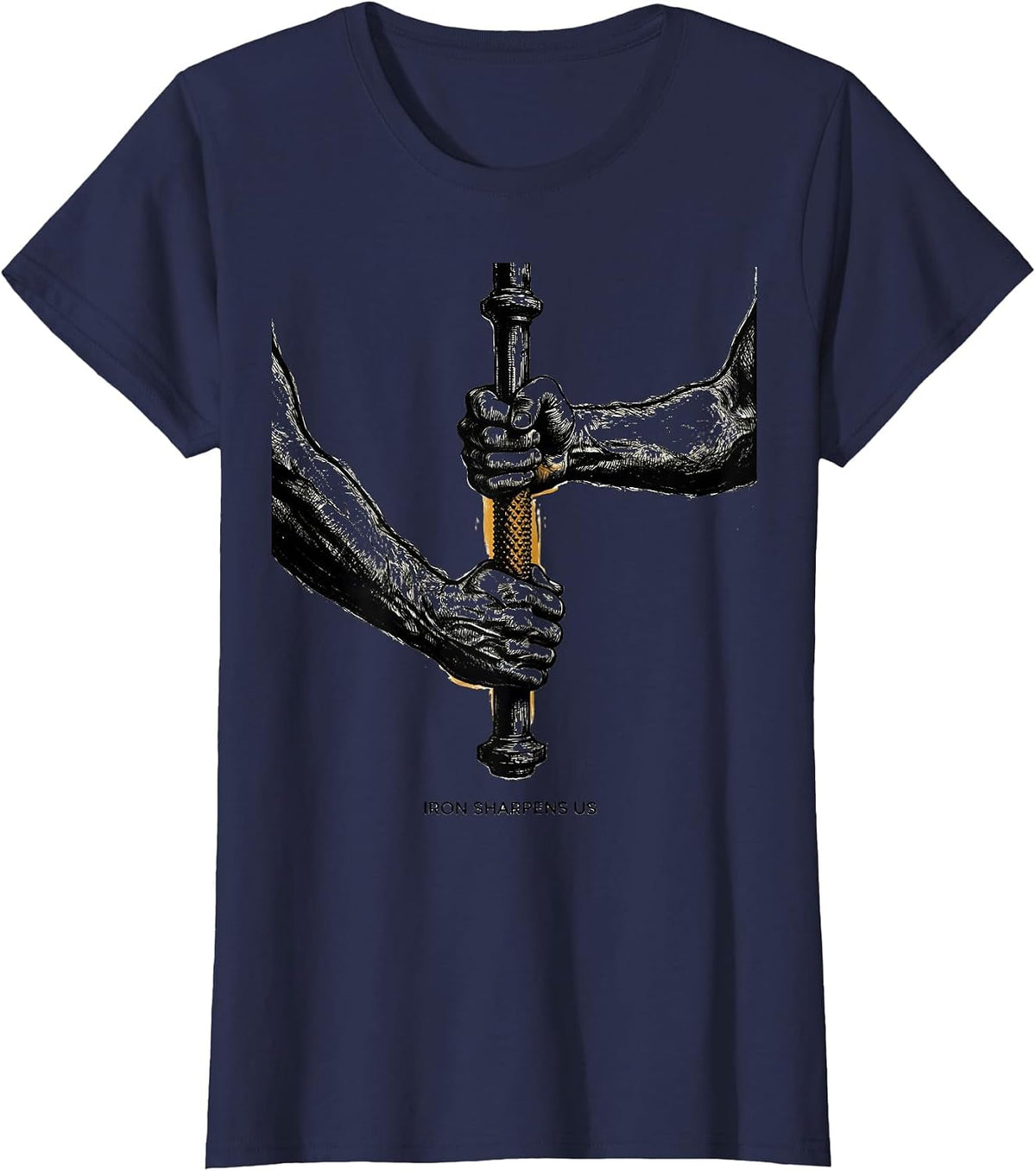 Women's Iron Sharpens Us Motivational Faith-Driven Gym Weightlifter T-Shirt - Navy Blue