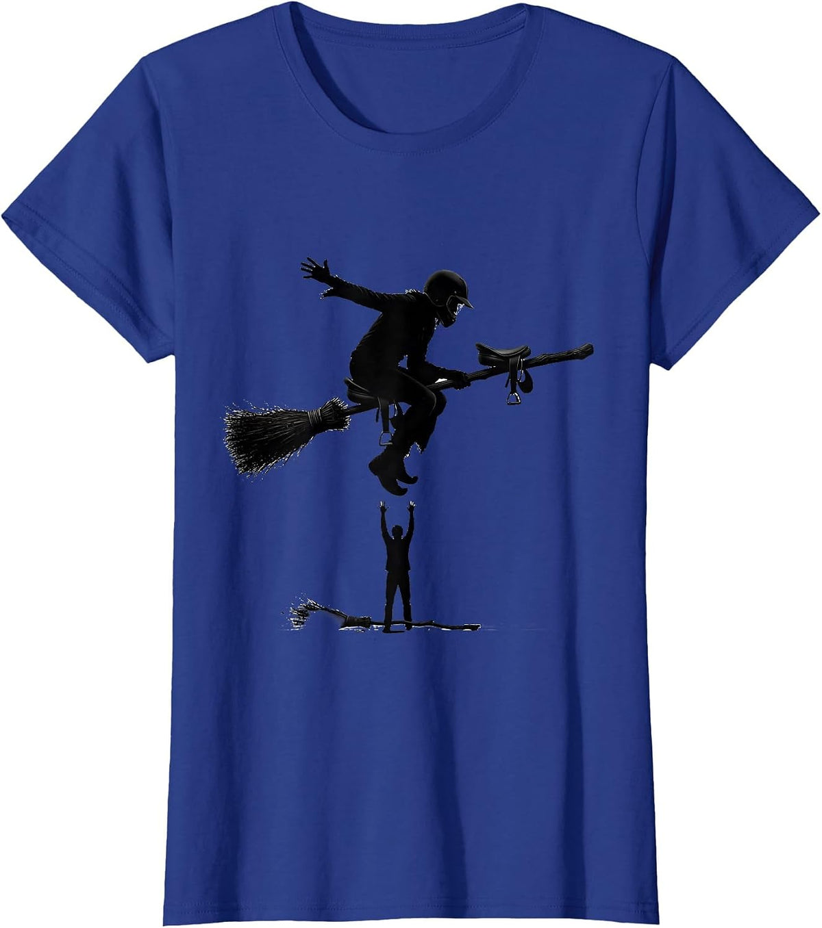 Women's Flying Broom Firefighter Halloween Occupation Humor T-Shirt - Royal Blue