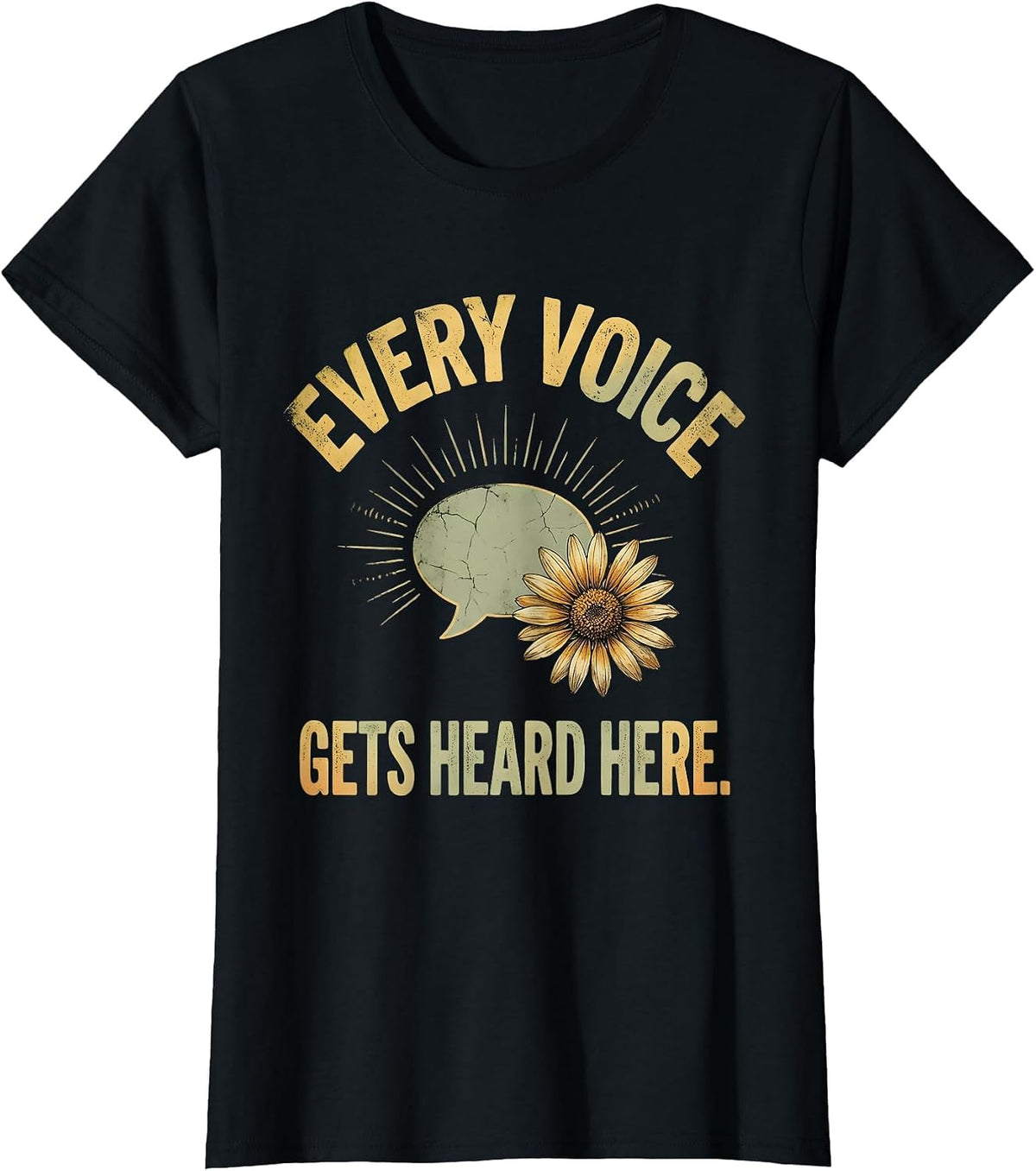 Every Voice Gets Heard Here Boho Summer SLP Speech Therapist T-Shirt - Black