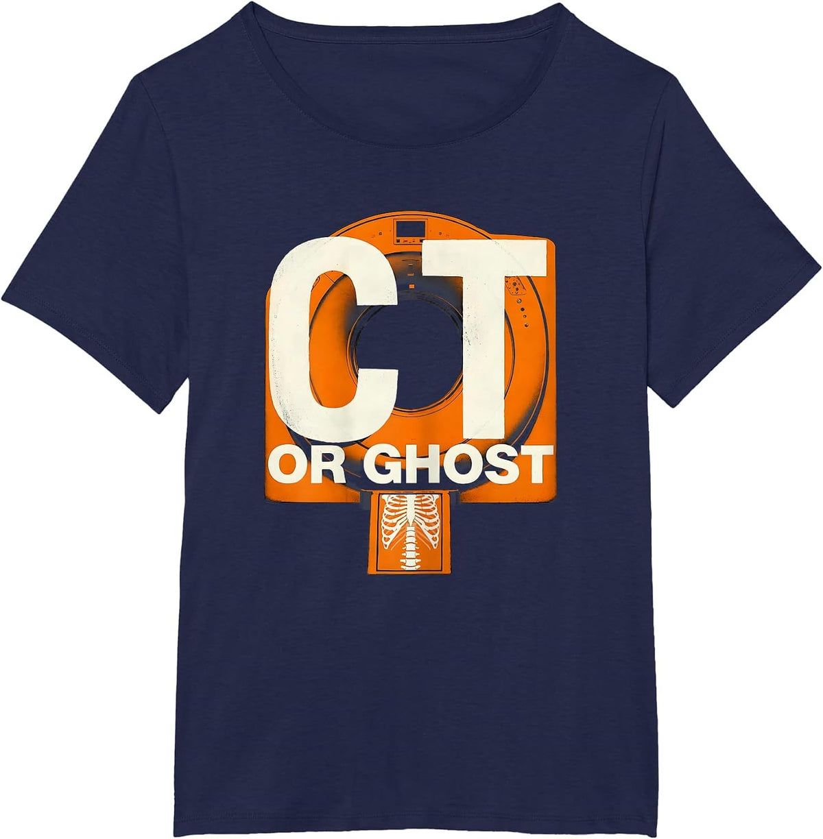 Women's Ghost Or CT Funny Radiology Tech Halloween Workplace Humor T-Shirt - Navy Blue