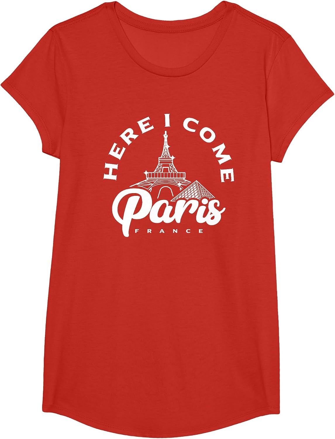 Paris Here I Come Tourist French Enjoy Travel to France T-Shirt - Girls Red
