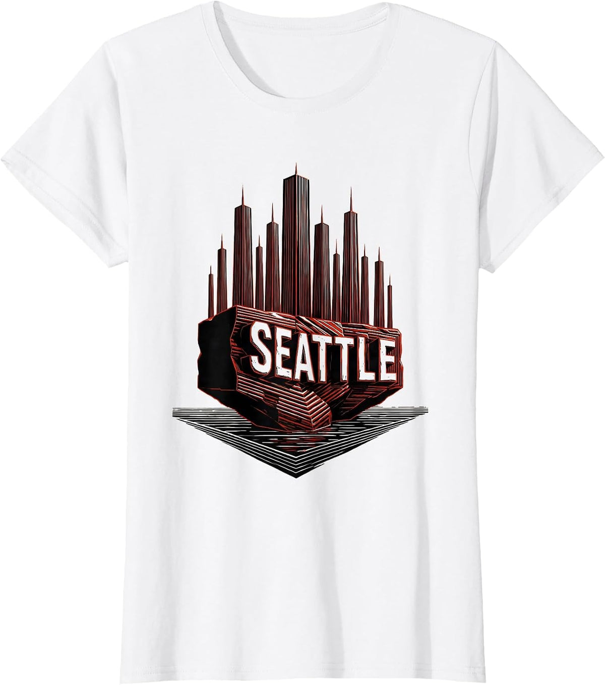 Seattle Geometric Grunge Vintage Skyline City Pride T-Shirt - White