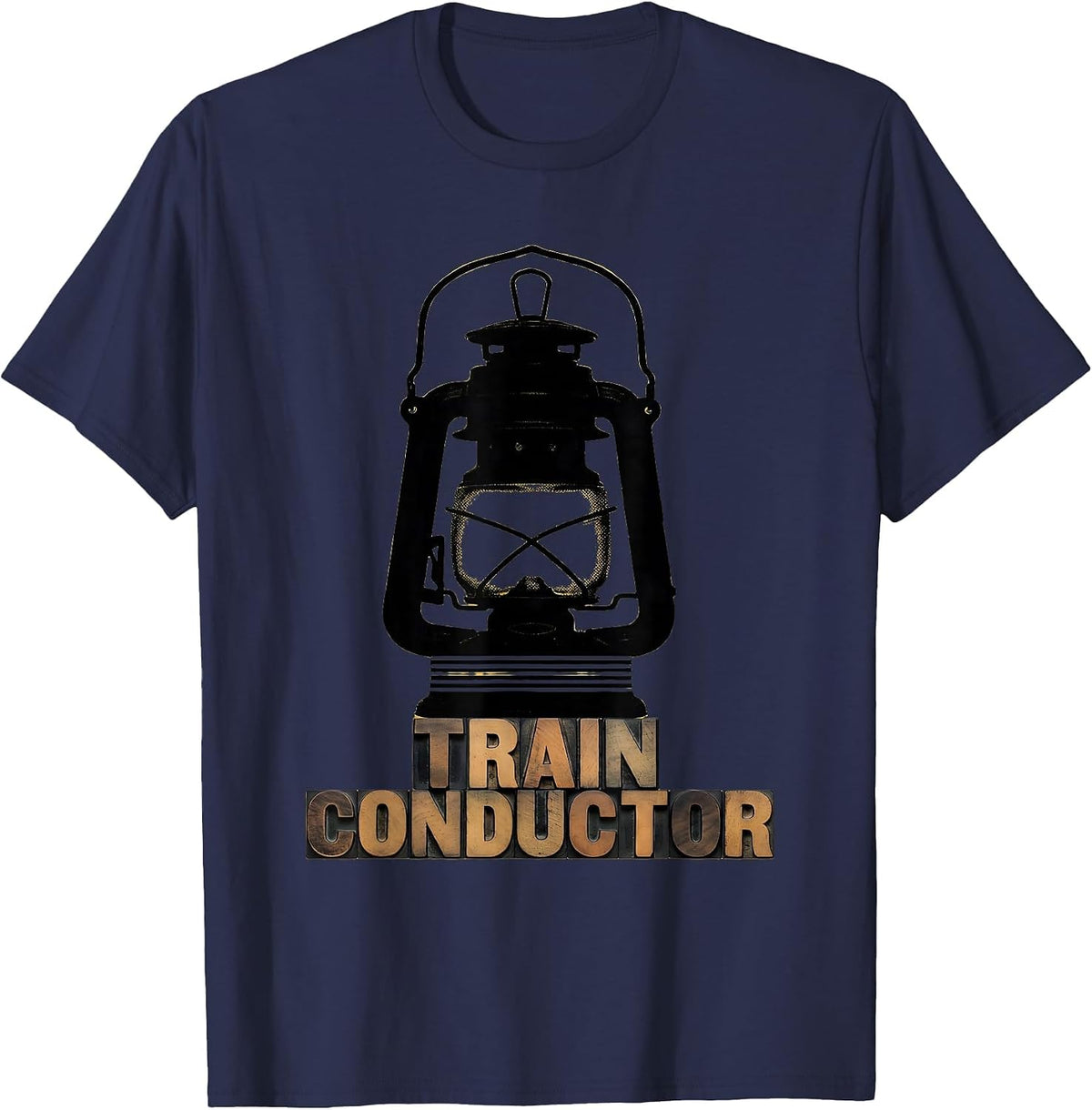 Train Conductor Wood Type Letterpress Halloween Costume T-Shirt - Navy Blue