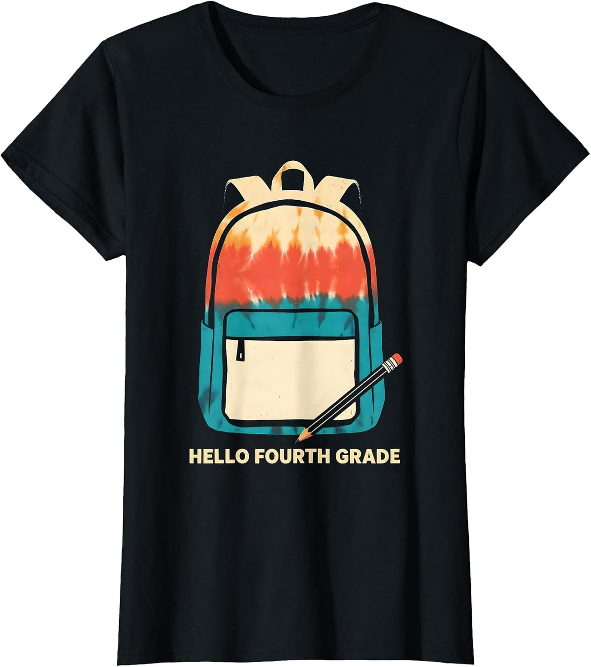Women's Hello Fourth Grade Tie Dye Back To School Screenprint T-Shirt - Black