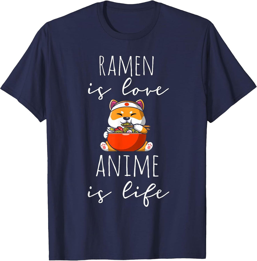 Ramen is Love Anime is Life Manga Lover Anime Merch Otaku T-Shirt - Navy Blue