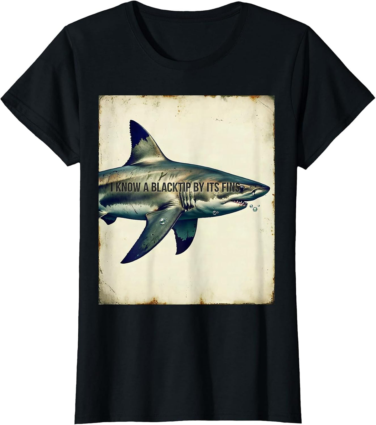 Women's I Know A Blacktip By Its Fins Vintage Shark Lover Ocean T-Shirt - Black