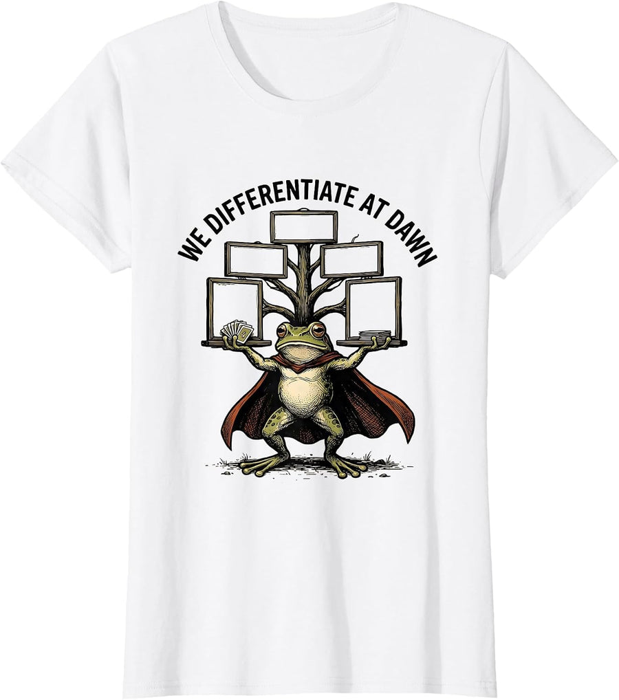 Women's We Differentiate At Dawn Funny Frog Teacher Back to School T-Shirt - White