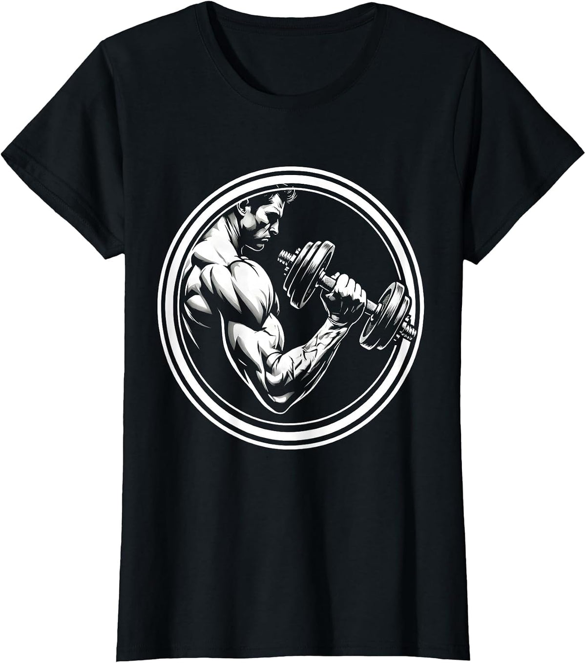 Dumbbell Curl Gym Workout Graphic Design T-Shirt - Black