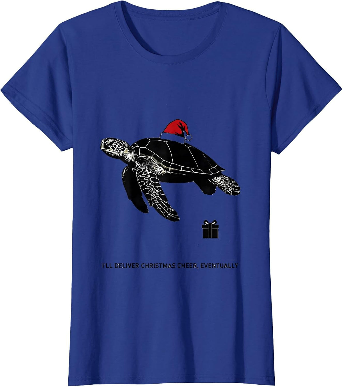 Women's I'll Deliver Christmas Cheer, Eventually Sea Turtle T-Shirt - Royal Blue