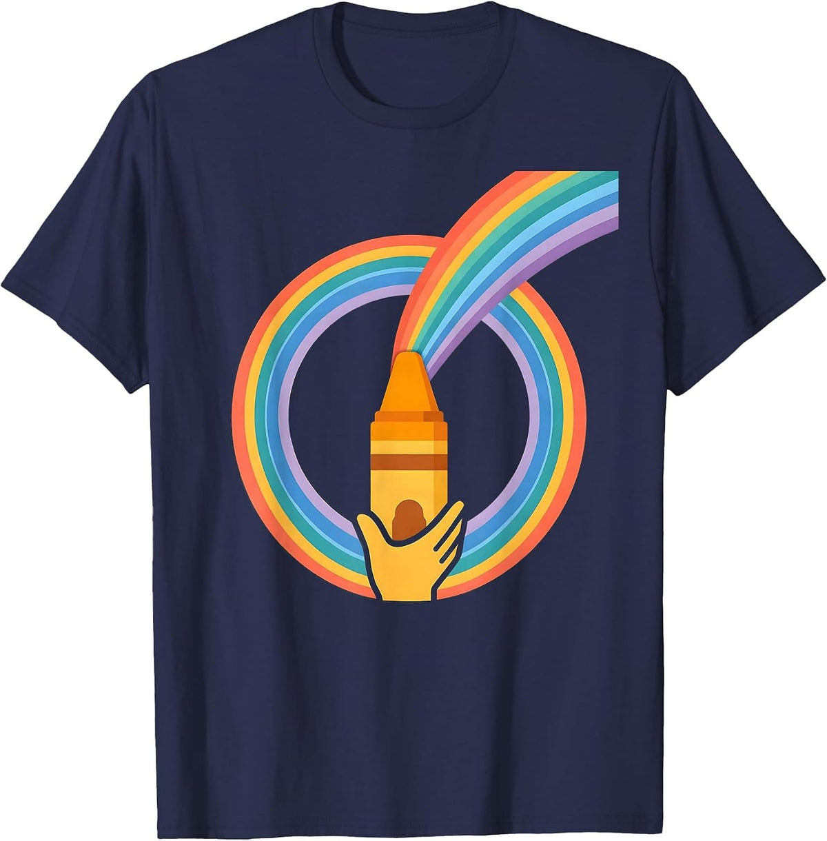 Men's Special Education Teacher Crayon Rainbow Art T-Shirt - Navy Blue