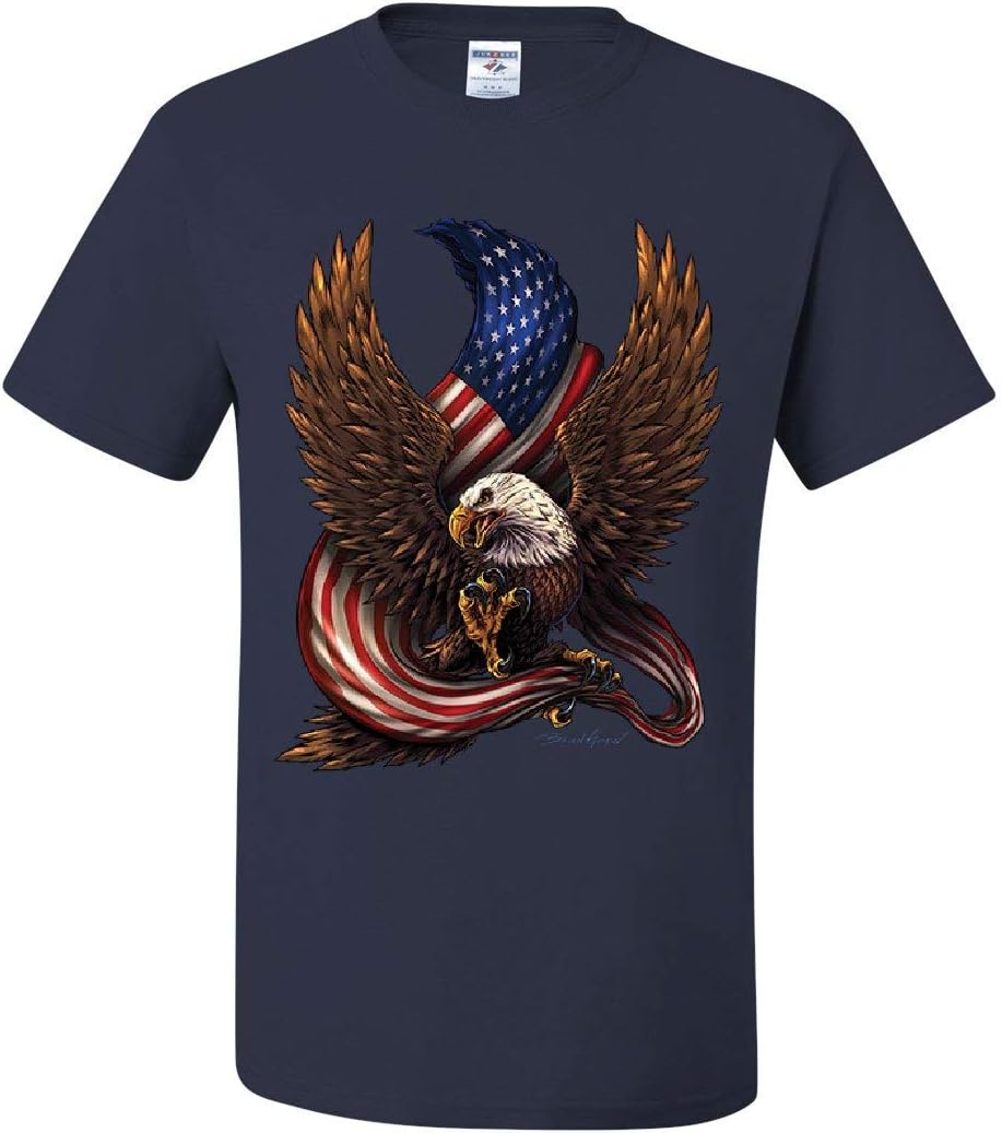 USA Stars and Stripes T-Shirt Patriot American Pride Bald Eagle Mens Tee Shirt - Navy Blue