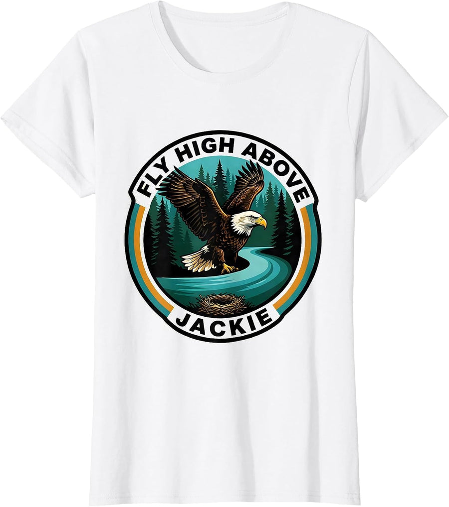 Women's Fly High Above, Jackie Vintage Eagle Memorial Nature Lover T-Shirt - White