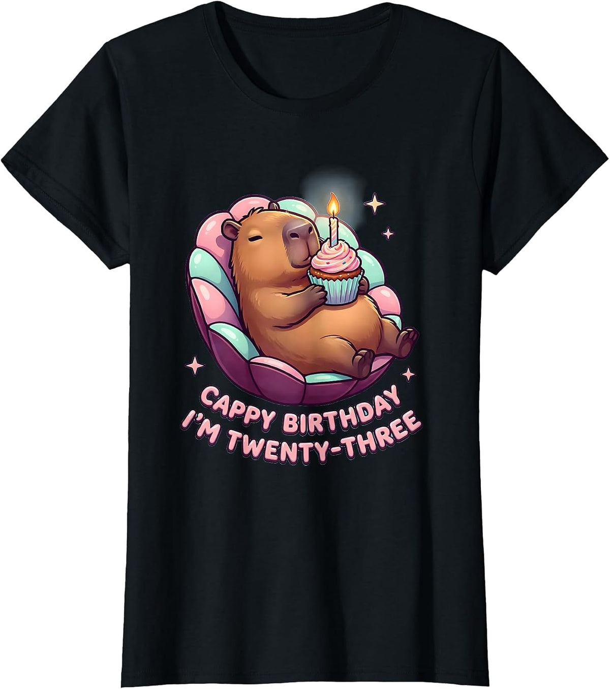 Cappy Birthday, I'm Twenty-Three Cute Kawaii Capybara T-Shirt - Black