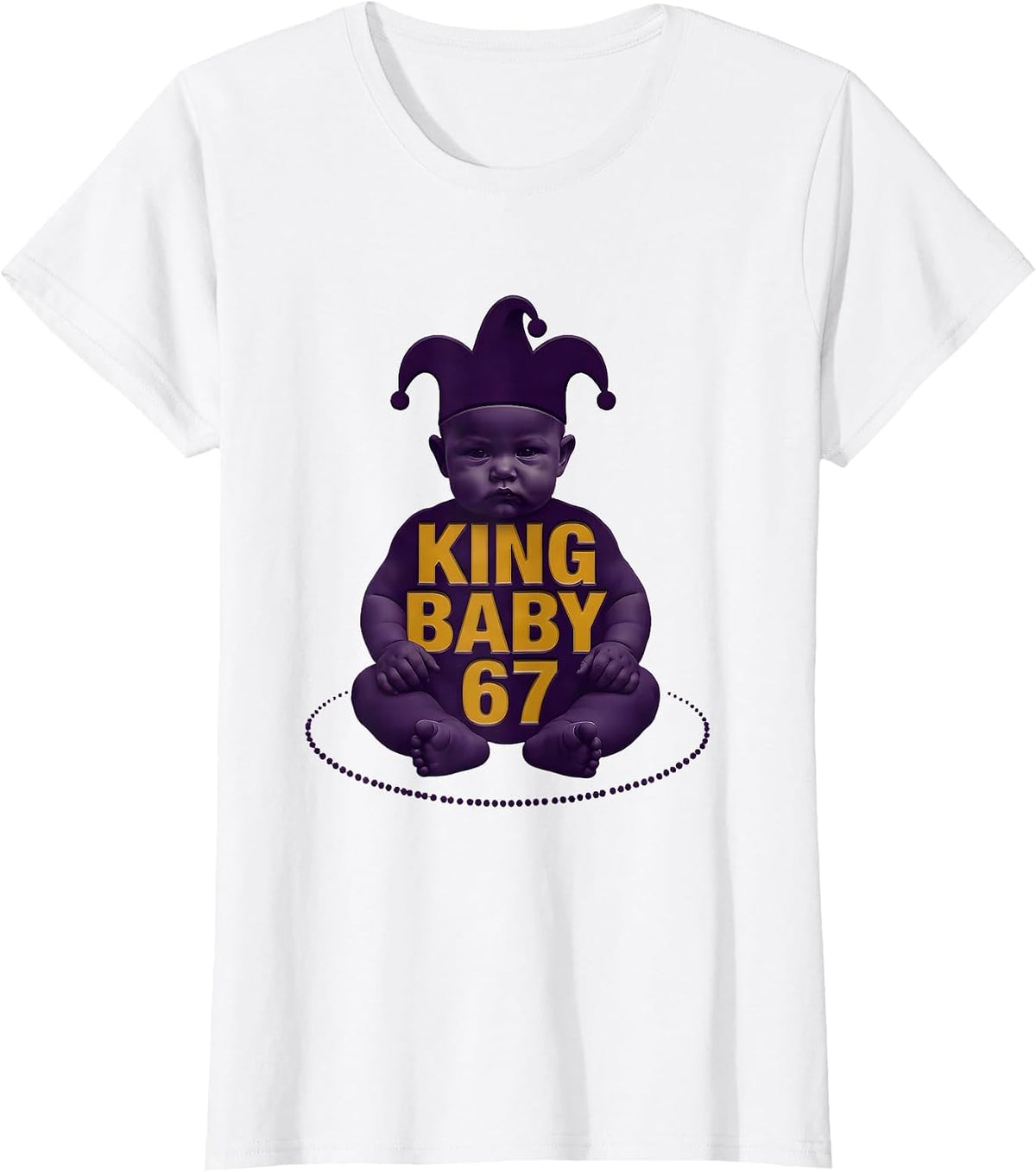 King Baby 67 Minimalist Mardi Gras Six Seven Meme Kids Humor T-Shirt - White