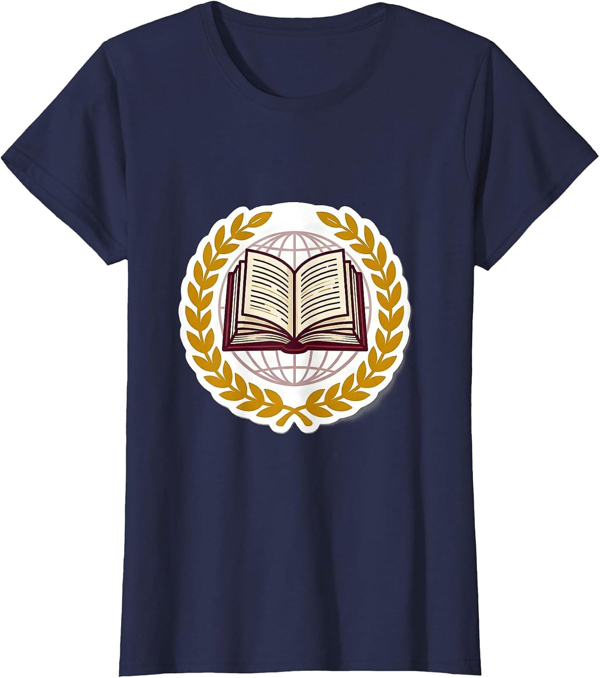 Women's Circular History Badge Teacher Classroom Sticker Style T-Shirt - Navy Blue