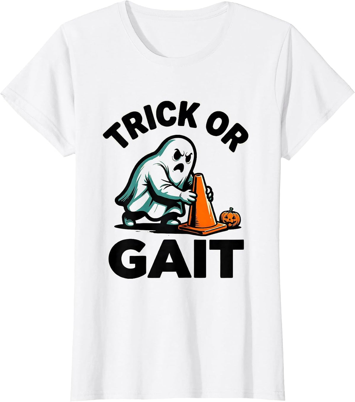 Trick Or Gait Cartoon Ghost OT PT Therapist Halloween Humor T-Shirt - White