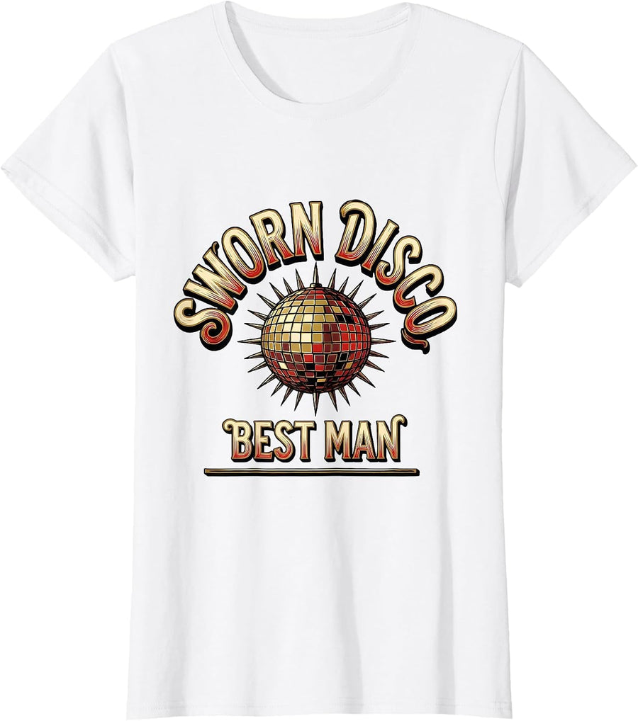 Women's Sworn Disco Best Man Retro 70s Disco Party Costume T-Shirt - White
