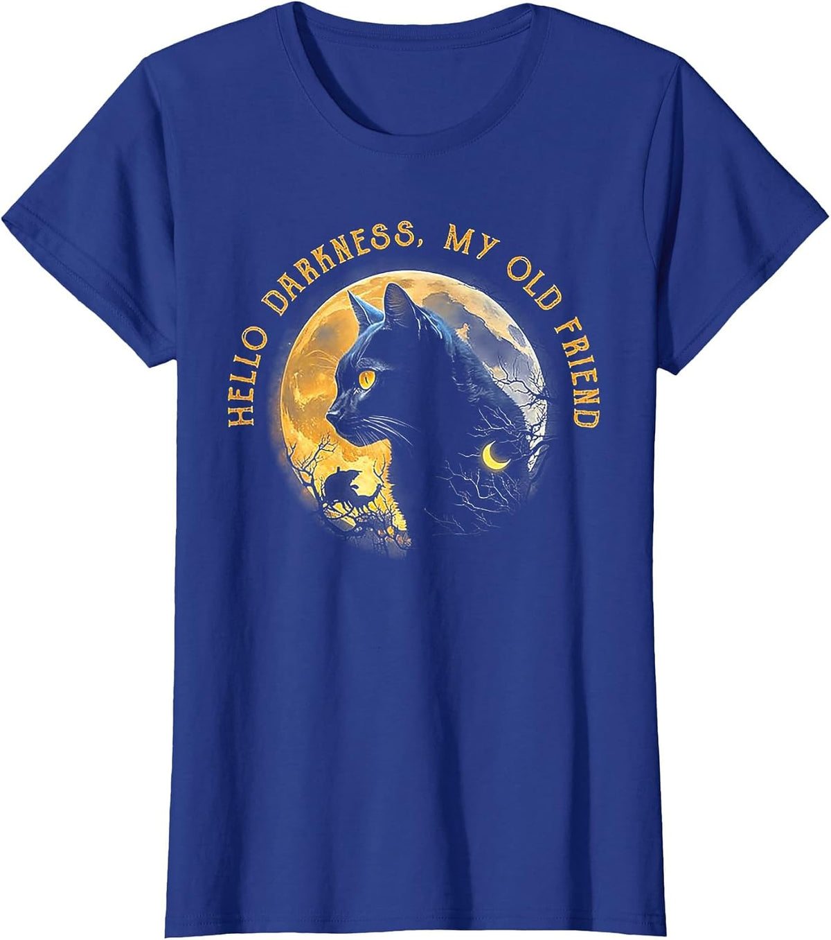 Hello Darkness My Old Friend Funny Cat Moon T-Shirt - Royal Blue