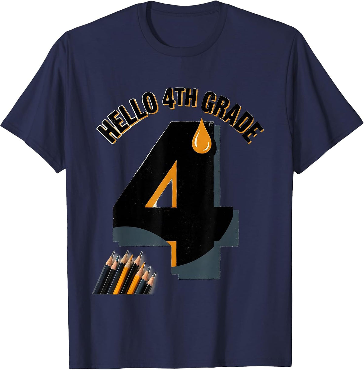 Hello 4th Grade Groovy Back To School First Day Of Fourth T-Shirt - Navy Blue