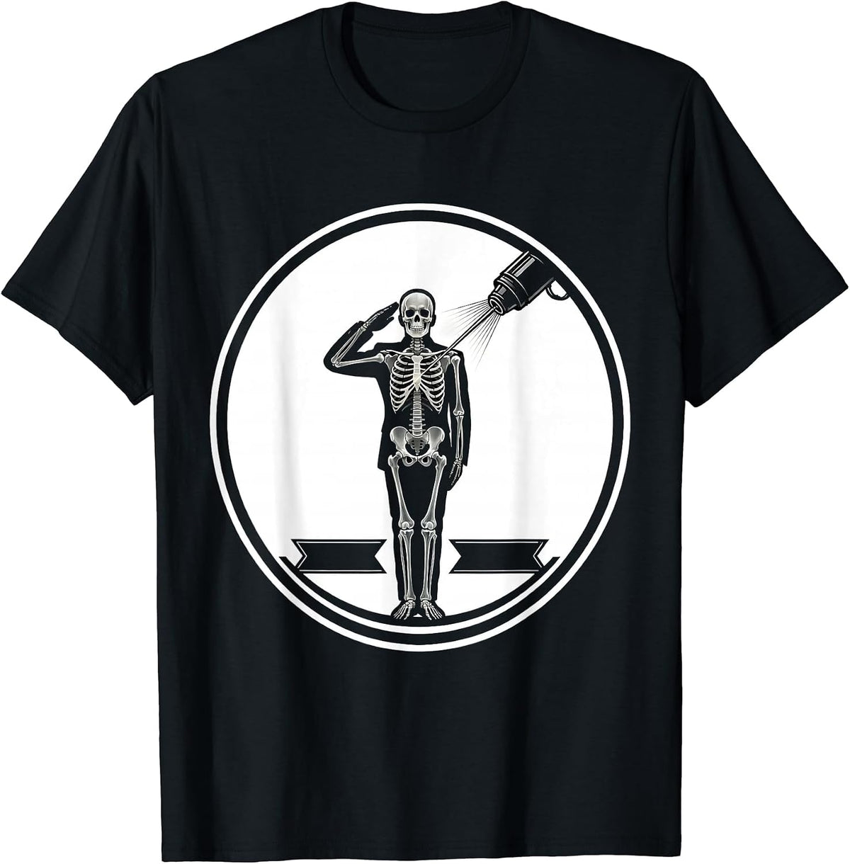 Men's Skeleton Salute Radiology Tech Halloween Humor T-Shirt - Black