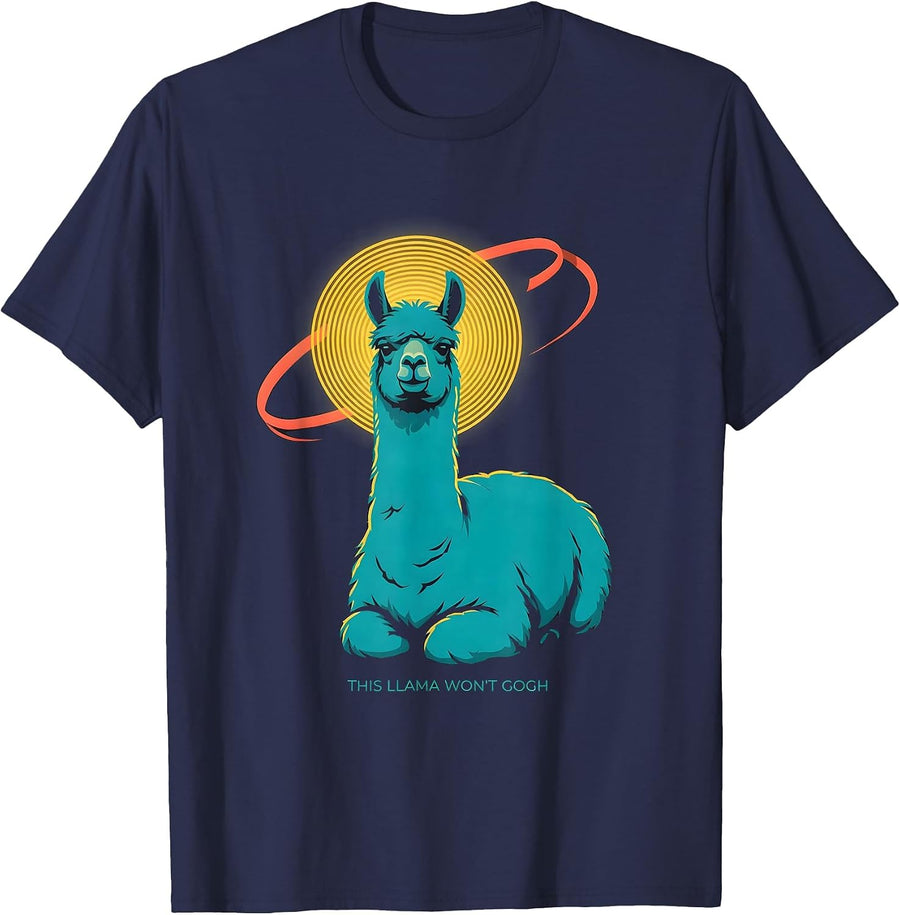 This Llama Won't Gogh Funny Animal Lover Art Meme Parody T-Shirt - Navy Blue