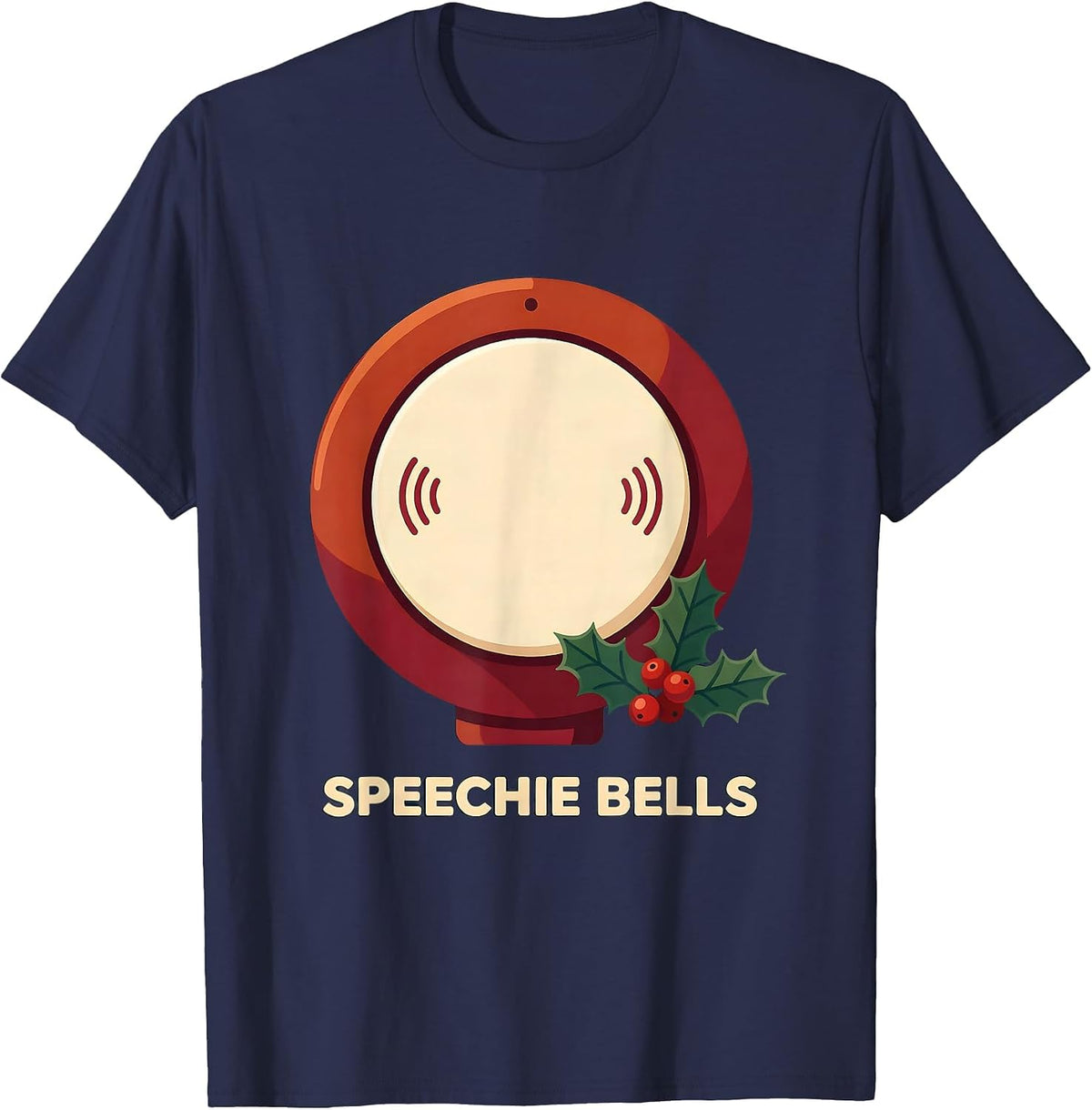 Men's Speechie Bells Funny Speech Therapist SLP Christmas Humor T-Shirt - Navy Blue