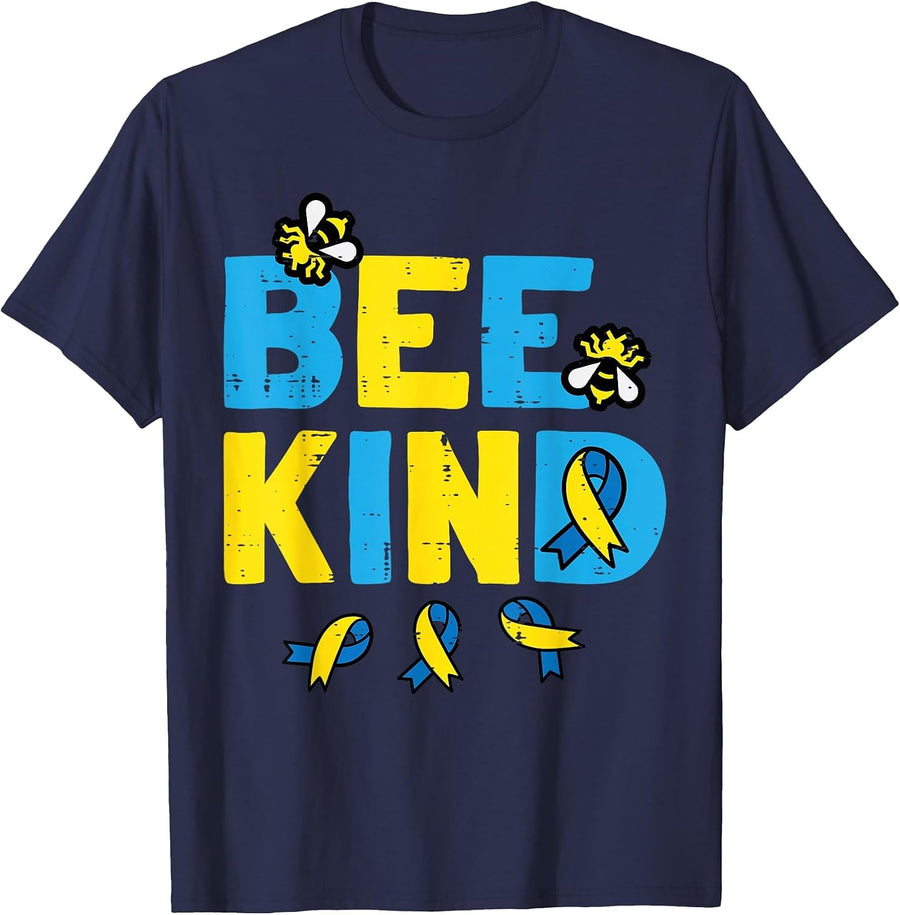 Down Syndrome Awareness Bee Kind Trisomy 21 Men Women Kids T-Shirt - Navy Blue