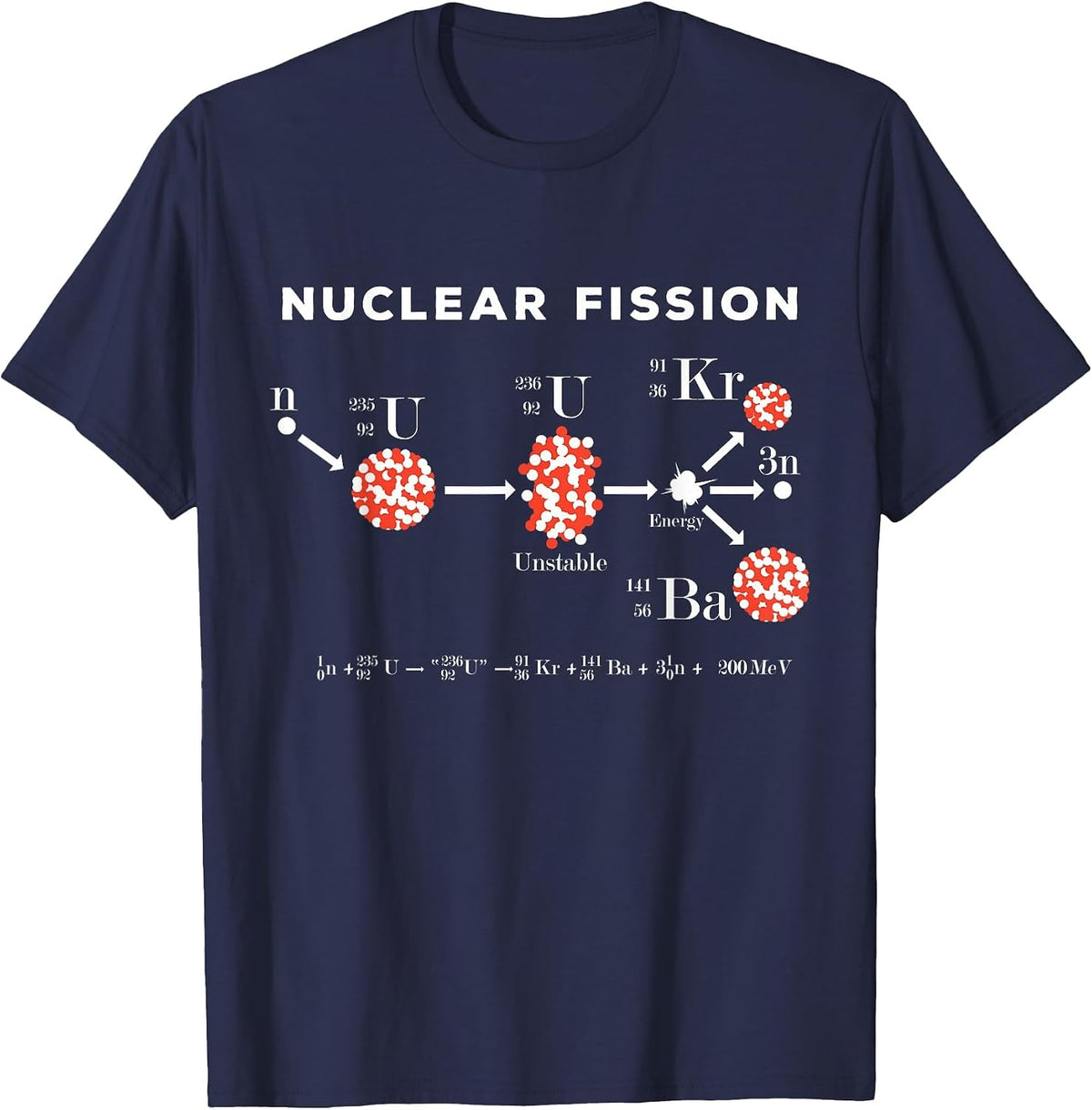 Nuclear Fission Calculation Uranium 235 Physics Equation T-Shirt - Navy Blue