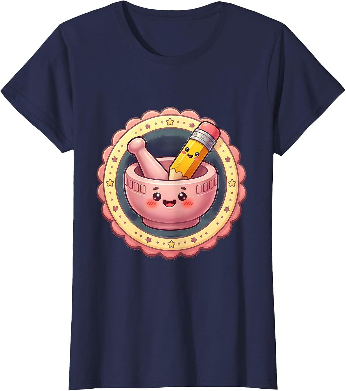 Women's Mortar and Pestle Pencil Eraser Illustration T-Shirt - Navy Blue