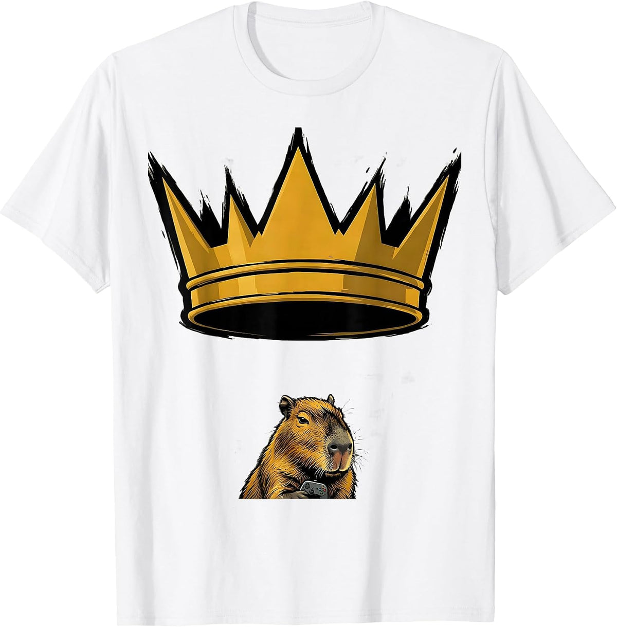 Men's Crown Over Capybara Gamer Meme Humor T-Shirt - White