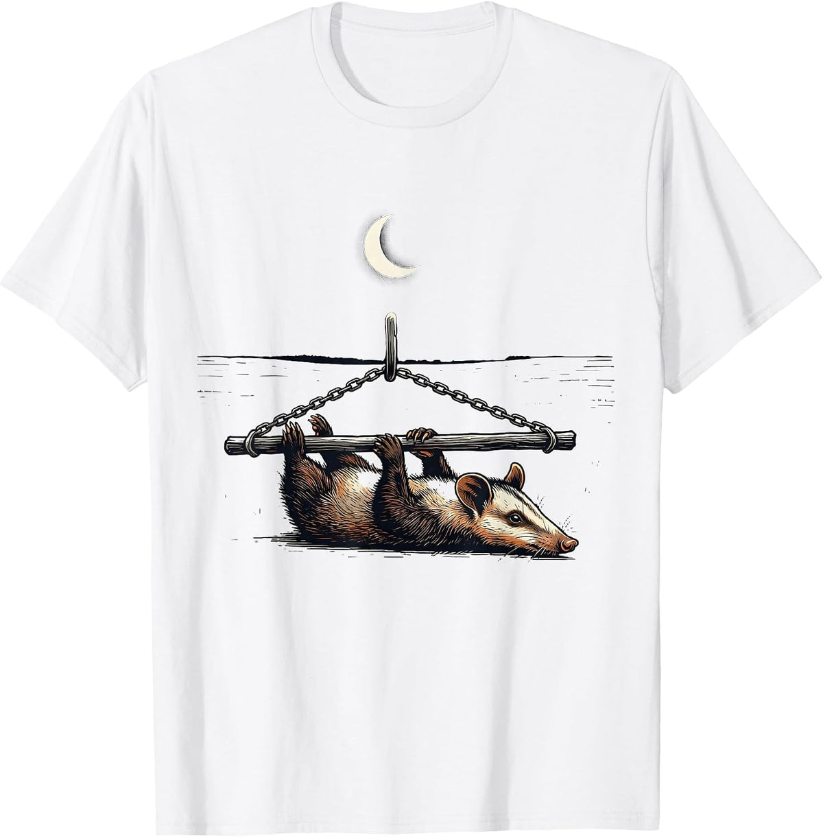 Men's Opossum Moon Halloween Spooky Novelty T-Shirt - White