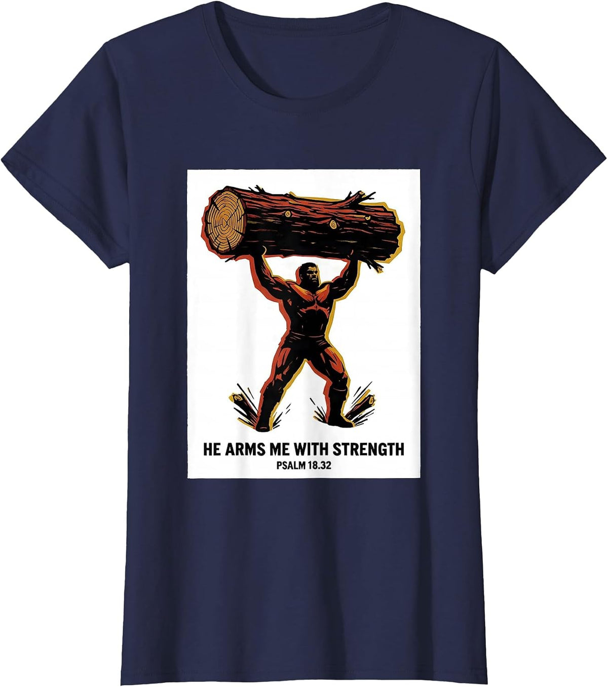 Women's He Arms Me With Strength Psalm 18:32 Christian Gym T-Shirt - Navy Blue