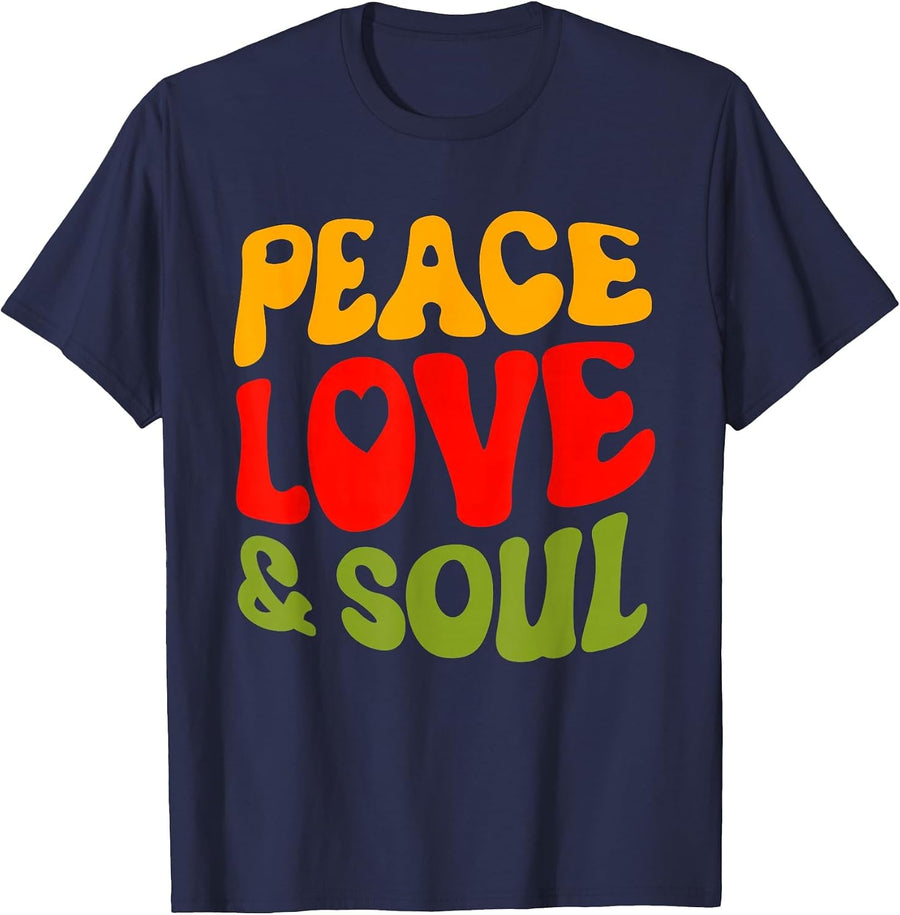 Groovy Peace Love & Soul R&B Music Retro Vintage 90s Lovers T-Shirt - Navy Blue