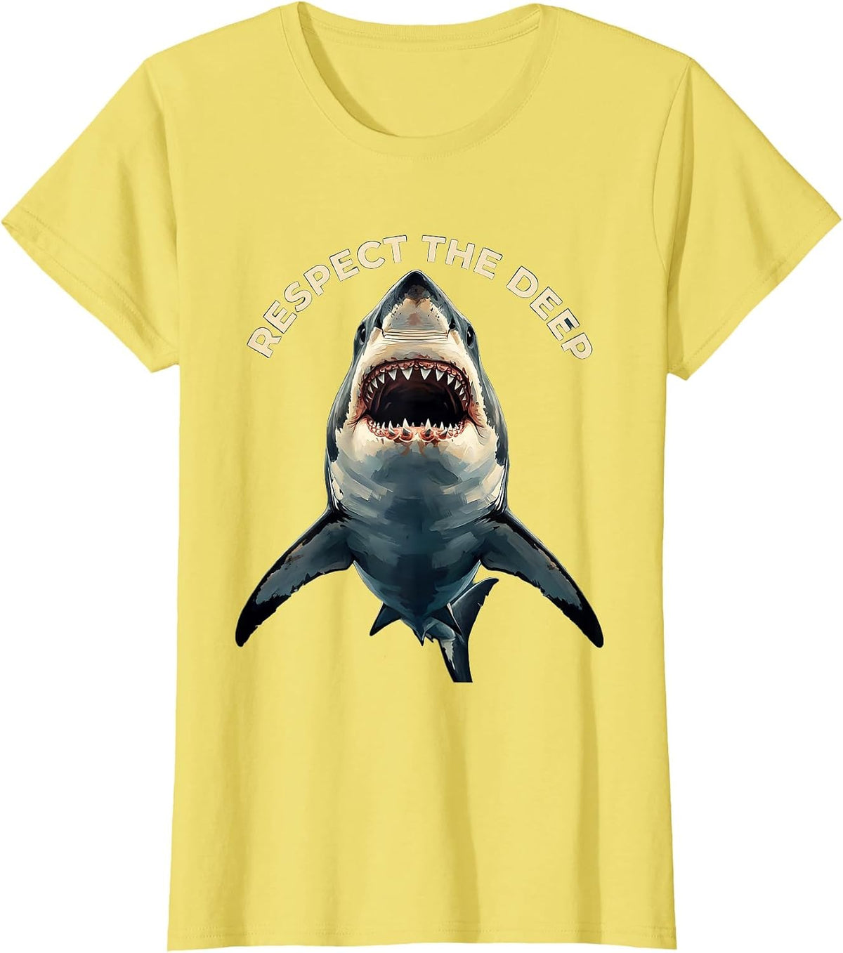 Women's Respect the Deep Shark Ocean Design T-Shirt - Lemon Yellow