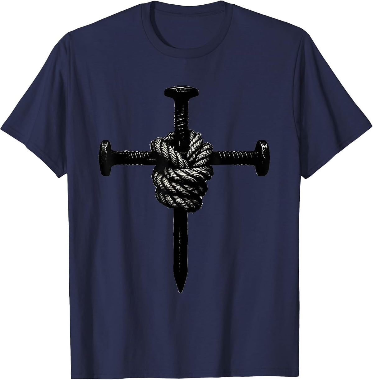 Three Nails Bound Cross Christian Faith Design T-Shirt - Navy Blue