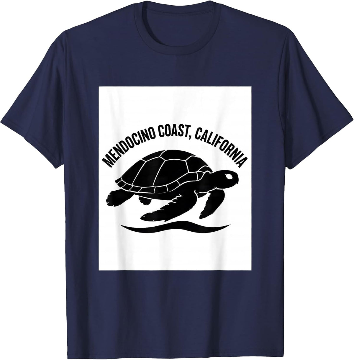Men's Mendocino Coast California Sea Turtle Silhouette Beach T-Shirt - Navy Blue
