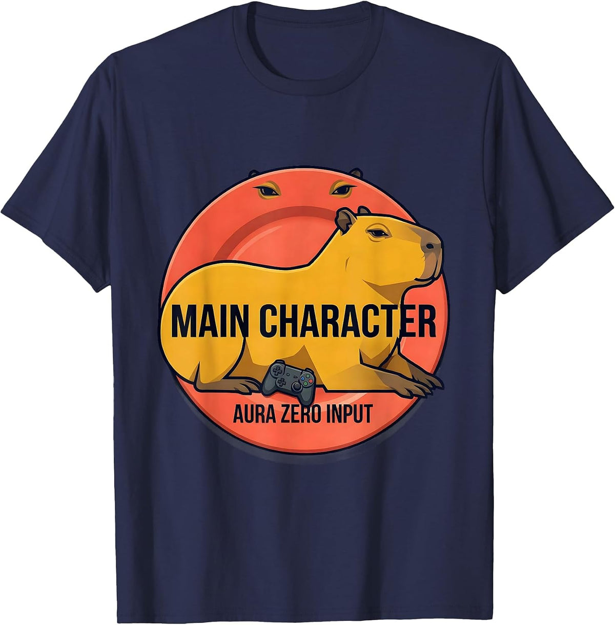 Men's Main Character Aura Zero Input Funny Capybara Gamer Meme T-Shirt - Navy Blue