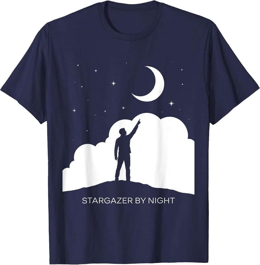 Stargazer By Night Celestial Astronomy Design T-Shirt - Navy Blue