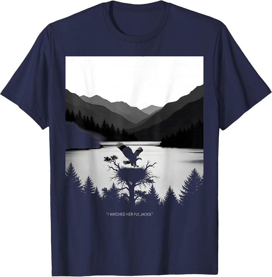 I Watched Her Fly, Jackie Eagle Memorial Tribute Big Bear T-Shirt - Navy Blue