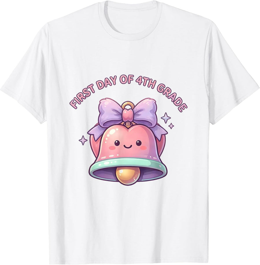 Men's First Day Of 4th Grade Cute Kawaii Coquette Back To School T-Shirt - White