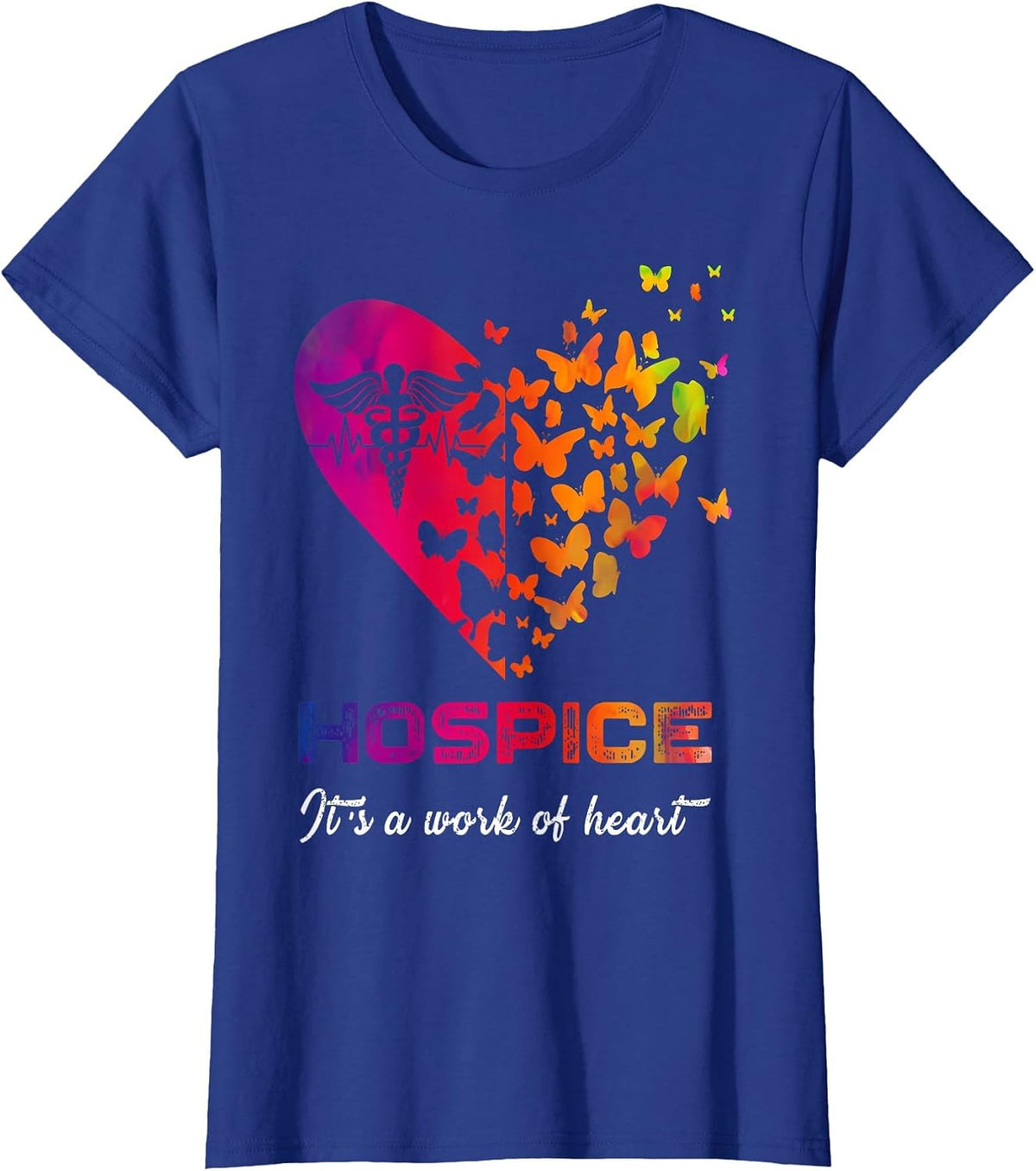Heart Butterflies Hospice Nurse Appreciation Nursing Scrubs T-Shirt - Royal Blue