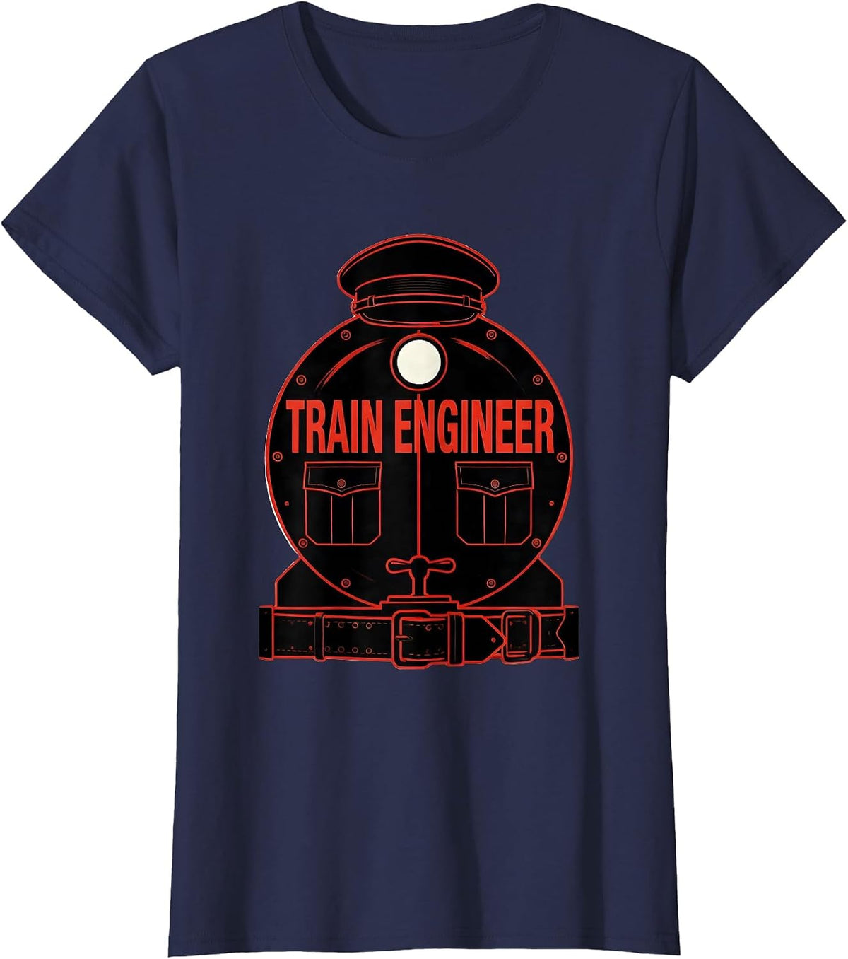 Women's Train Engineer Rail Uniform Costume Halloween T-Shirt - Navy Blue
