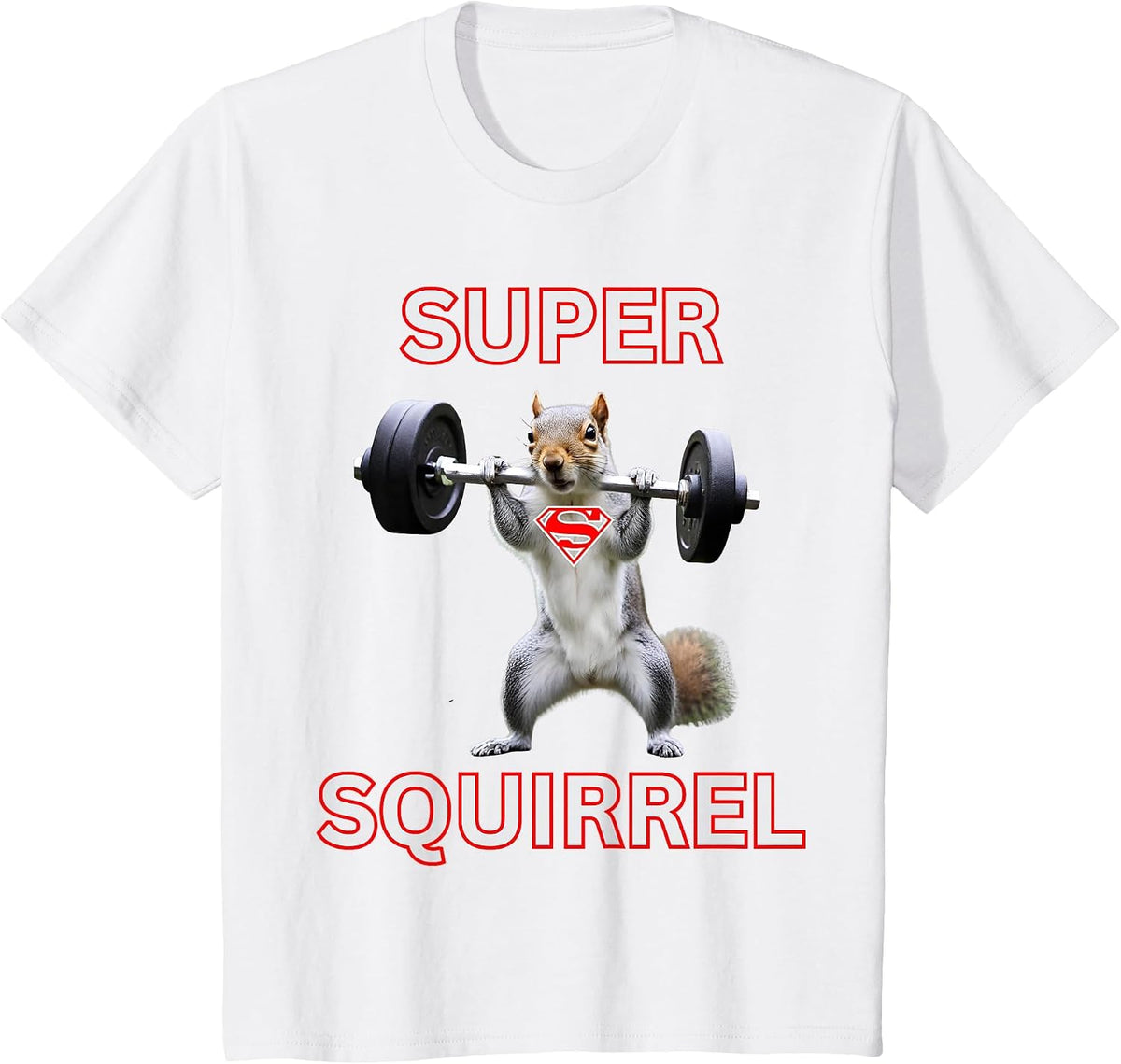 Super Squirrel Weightlifter Squirrel Superhero Costume T-Shirt - White