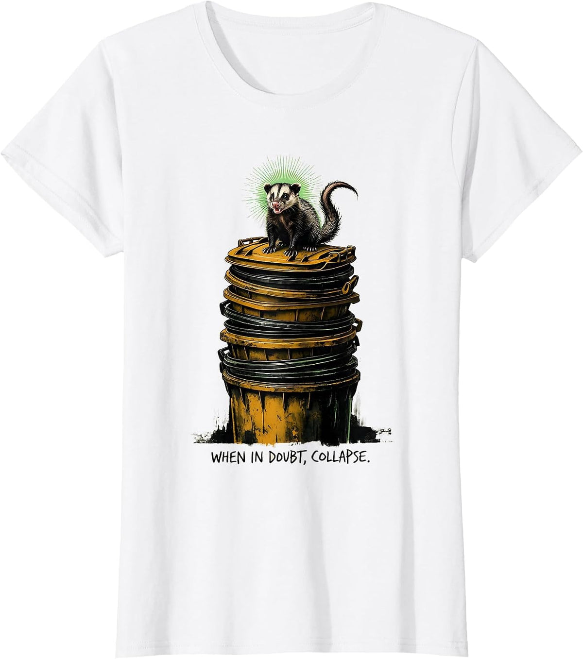When In Doubt Collapse Funny Opossum Meme Animal Lover Humor T-Shirt - White