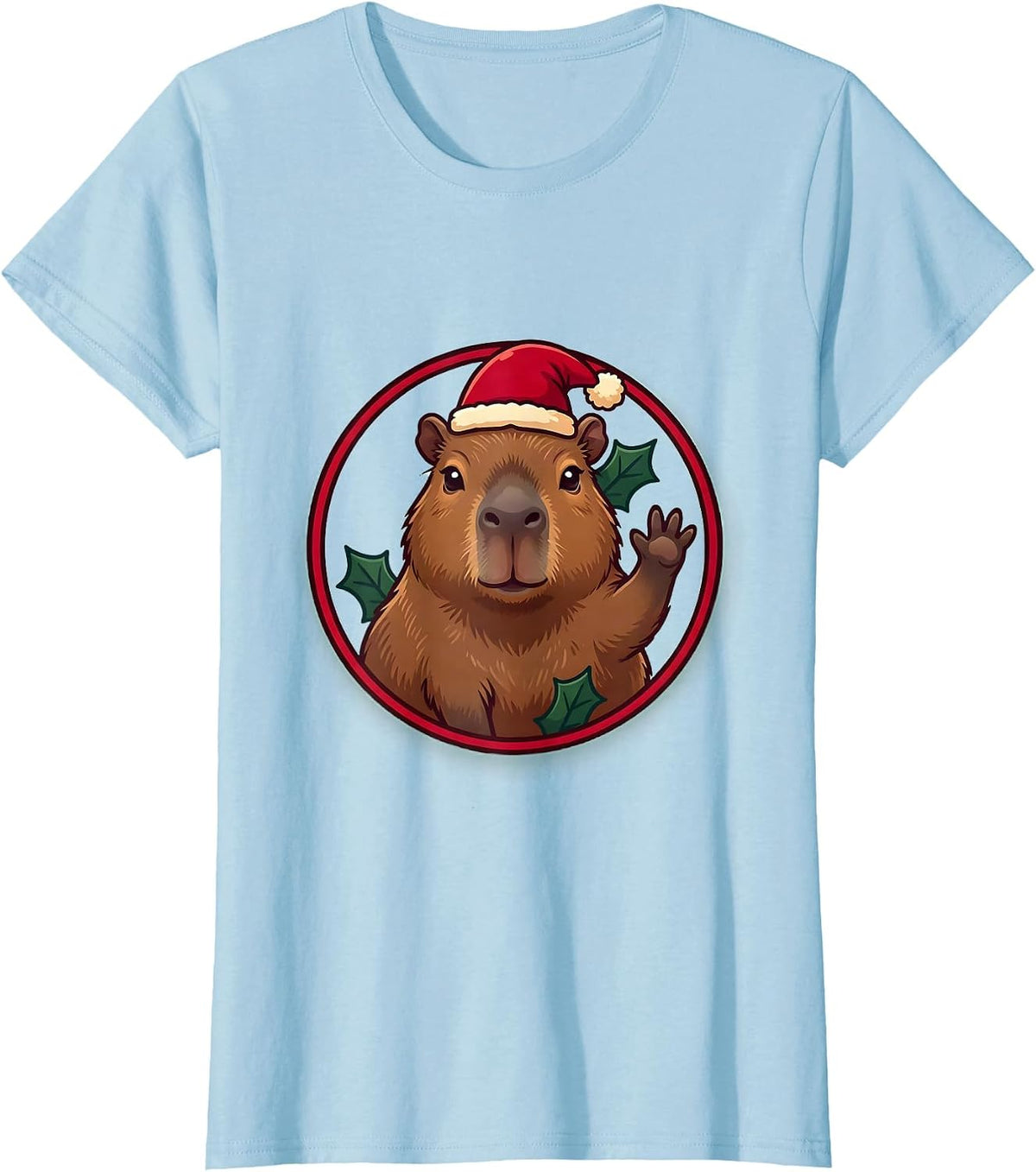 Cute Capybara Santa Hat Christmas Animal Lover T-Shirt - Baby Blue